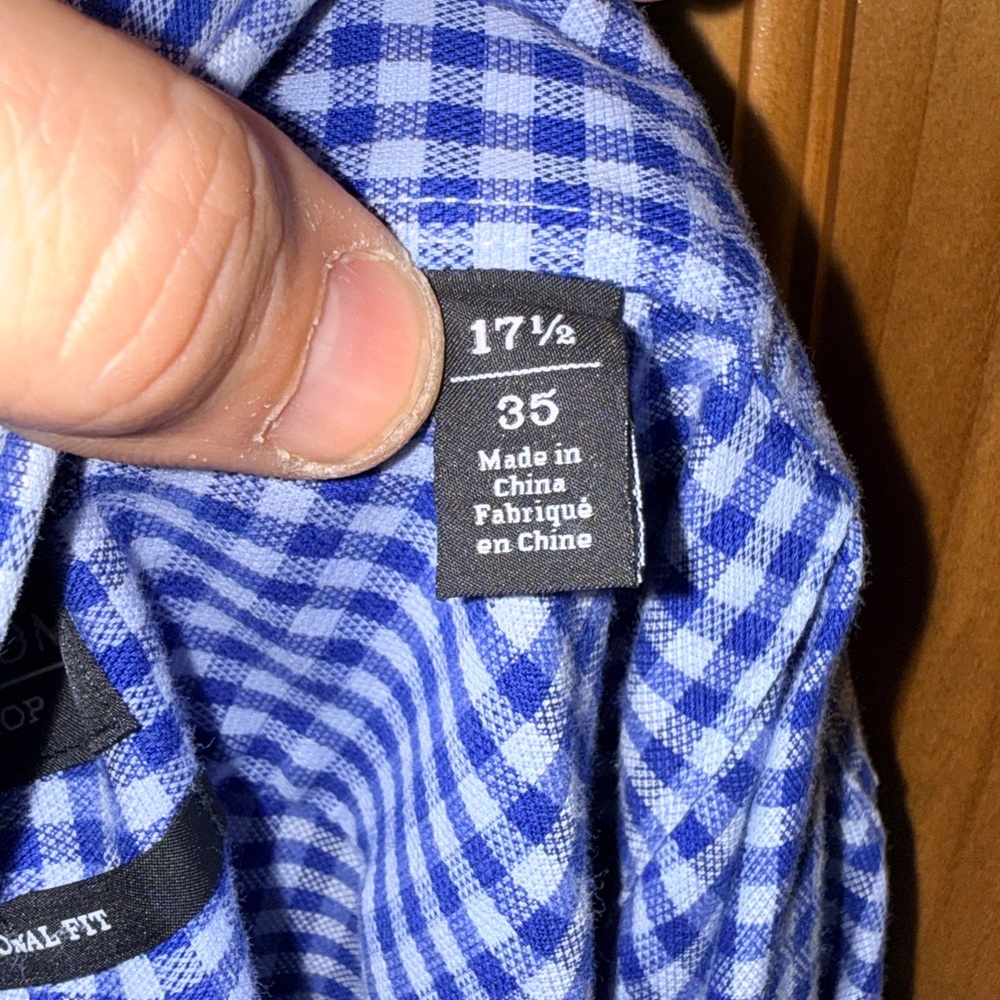 Nordstrom Men's Blue Gingham Button Down Shirt 17 1/2 35 - EUC - Picture 3 of 10